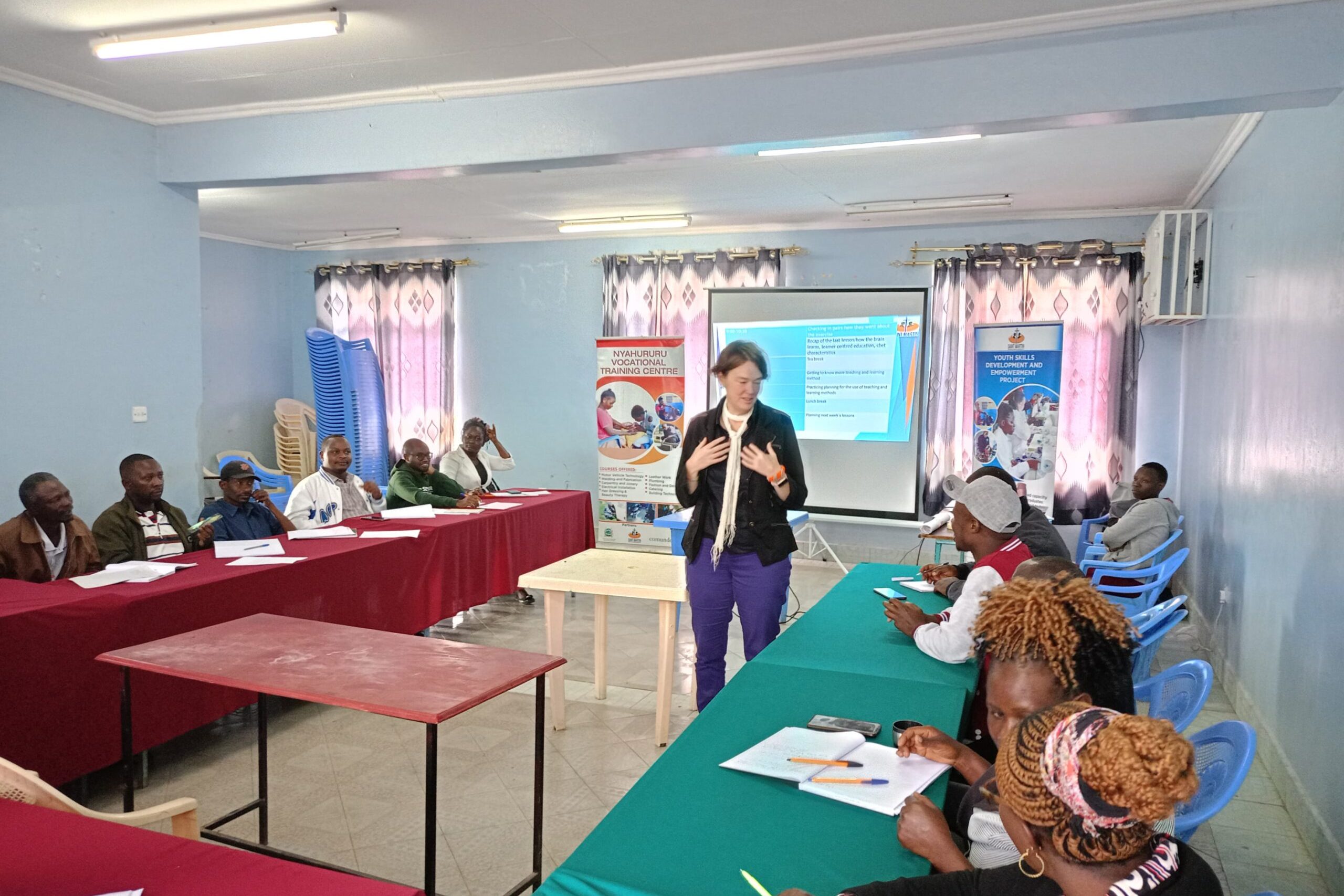 Sarah Roelker conducting a CBC training with instructors from Nyahururu and Rumuruti VTC-photo by Nicholas